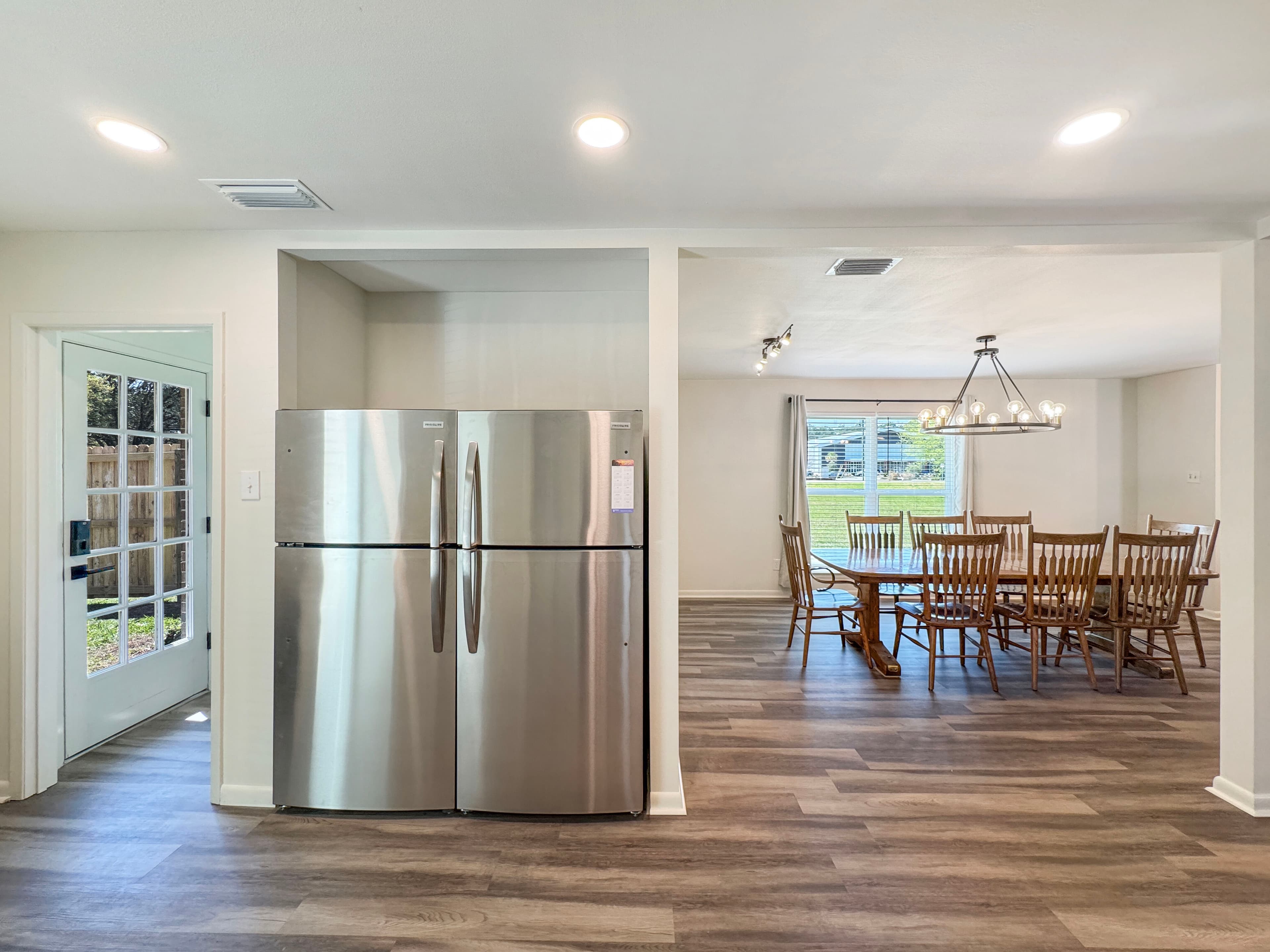 Kitchen with refrigerator